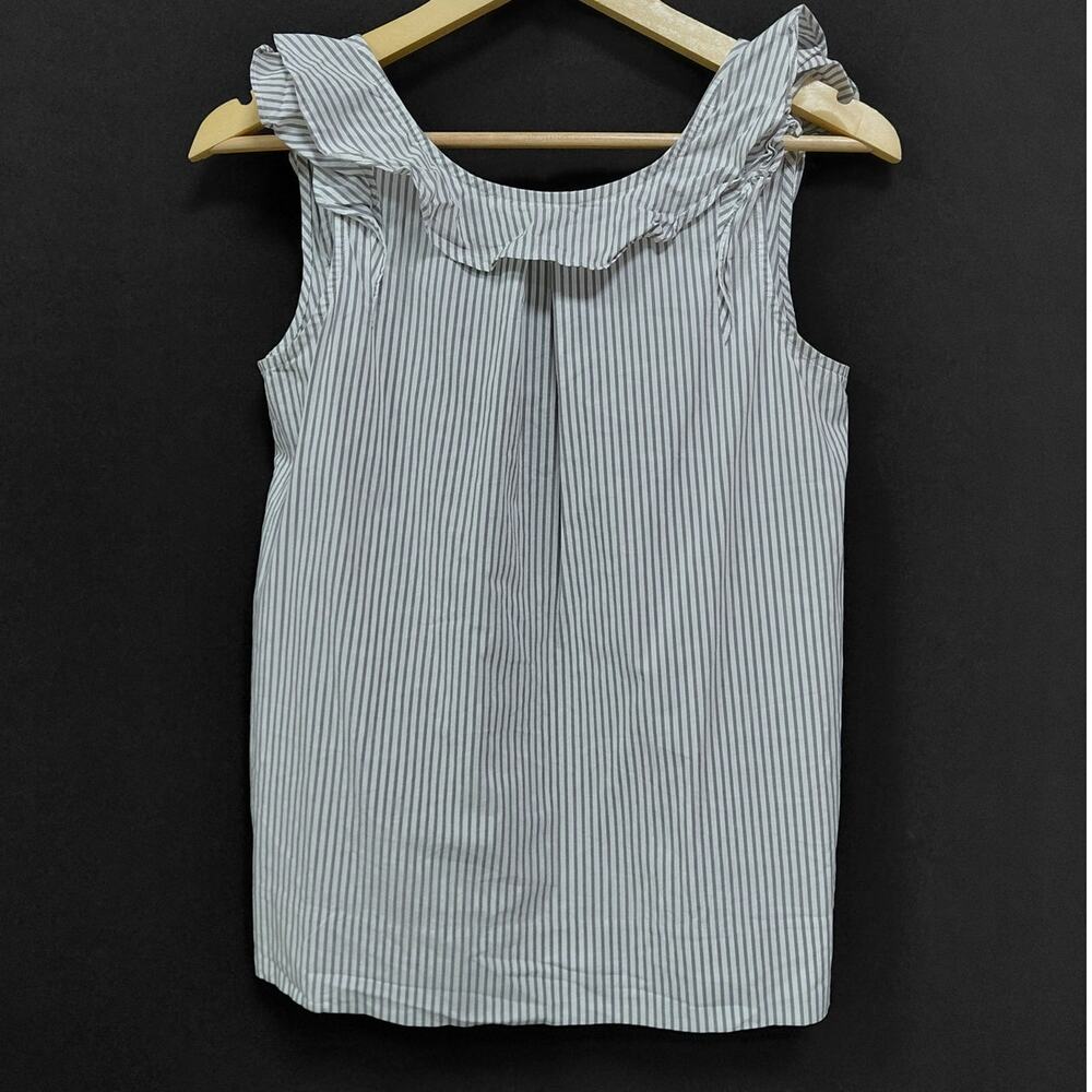 J.CREW Cotton Blend Ruffle Top Blue Solid Knit Sleeveless Size 0